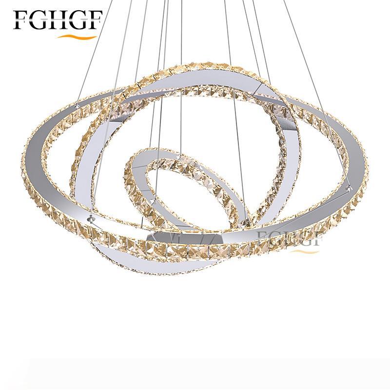 

Modern Chrome Chandelier Crystals Diamond Ring LED Lamp Stainless Steel Hanging Light Fixtures Adjustable Cristal LED Lustre