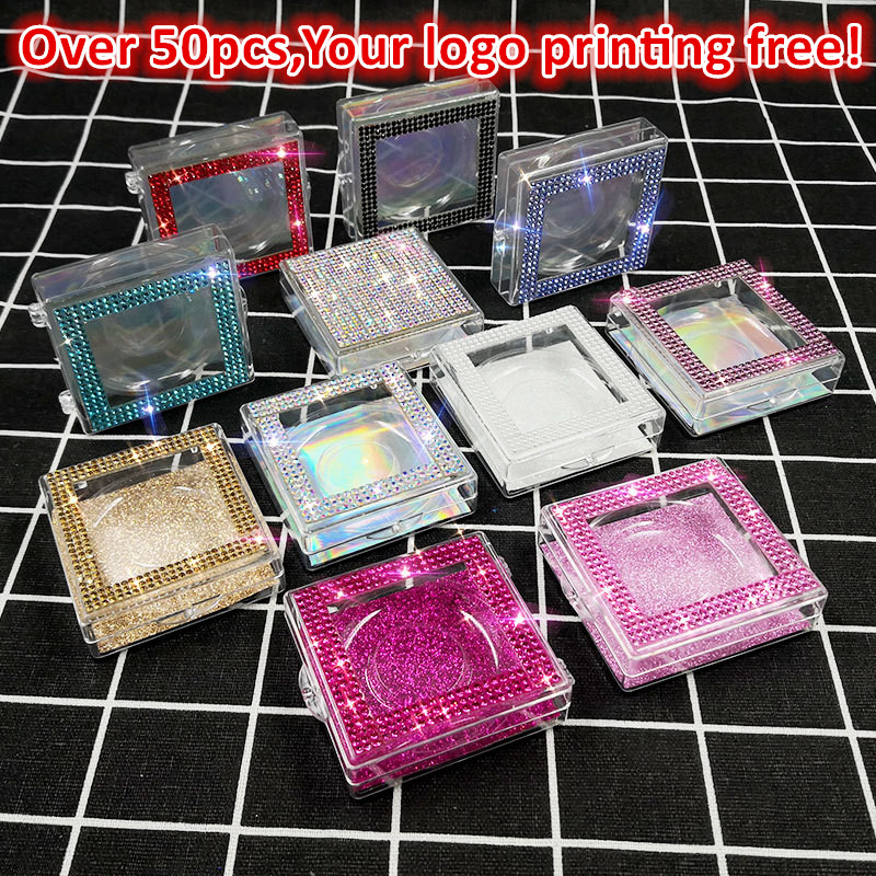 

Square diamond false eyelash packaging box fake 10mm-25mm 3d mink eyelashes boxes diamond case lashes empty box accept your logo