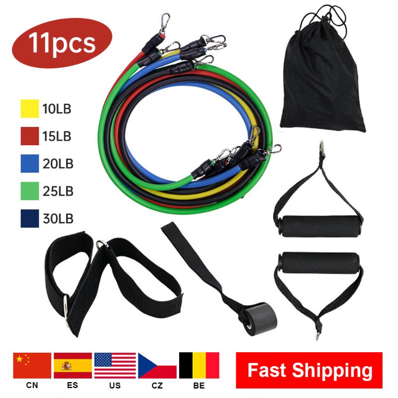 

11pc Resistance Bands Set Expander Yoga Exercise Fitness Rubber Tubes Band Stretch Training Home Gyms Workout Elastic Pull Rope