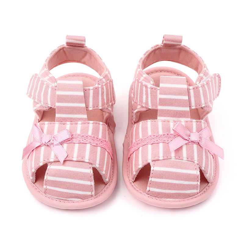 

2020 Toddler Summer Sandals Newborn Infant Baby Girl Soft Crib Shoes Infants Anti-slip Sneaker Striped Bow Princess Shoe
