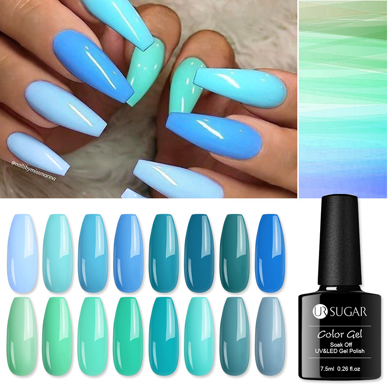 

UR SUGAR 7.5ml Blue Green Series Gel Nail Polish Semi Permanent UV Gel Varnish Soak Off UV LED Nail Art Lacquers Base Top Coat, 109
