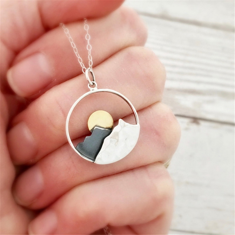 

New Arrival Fashion Jewelry Pendant Mountain Sunrise Necklace Pendant Hollow Out Necklace Chain Girl Children Gift Necklace ps1027