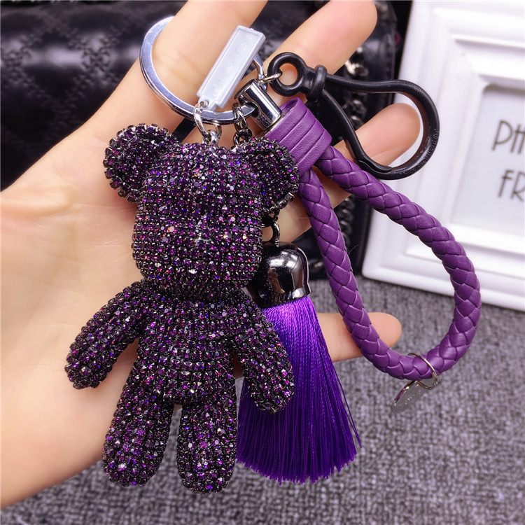 

Luxury Handmade Rhinestone Crystal Bear Key Chains Wear Glasses Pentagram Cross Bomgom Bears Keychain Car Key Rings Pendant T200804