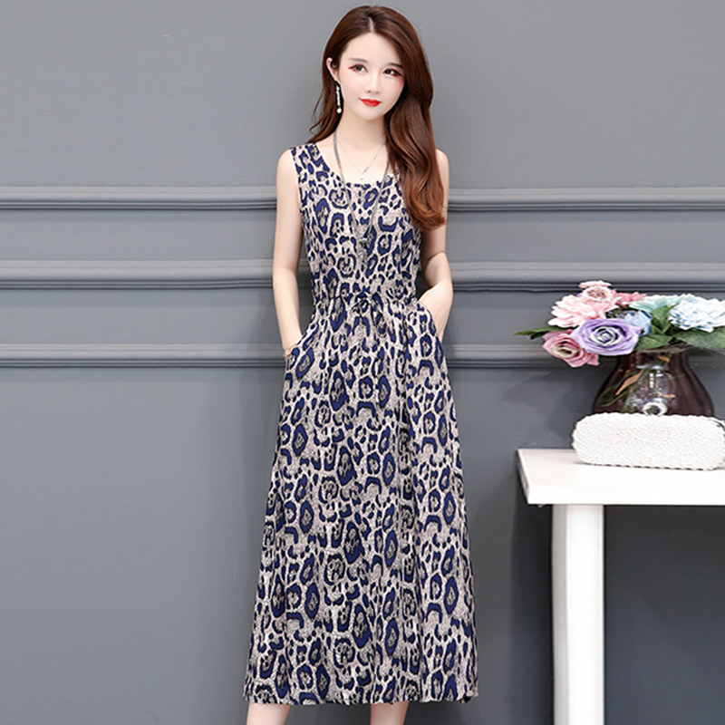 

2020 New Summer Elegant Party Dress Women Leopard Print Bohemian Long Dress Women Casual Slim Sleeveless Plus Size