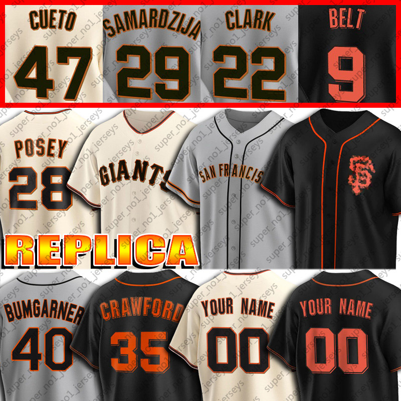 

28 Buster Posey Jersey 35 Brandon Crawford Jerseys 9 Brandon Belt Jersey Johnny Cueto Davis Madison Bumgarner Custom Baseball Jersey, Nk custom (juren)