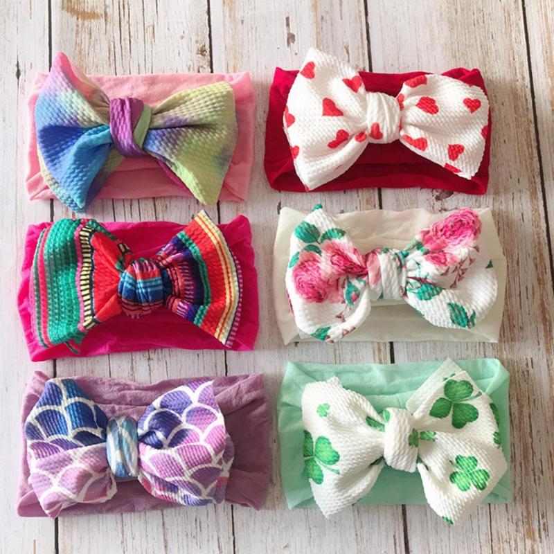 

Big Bow Baby Headband For Girls Handmade Printing Flower Baby Hairband Newborn Elastic Adjustable Headband Hair Accessiores