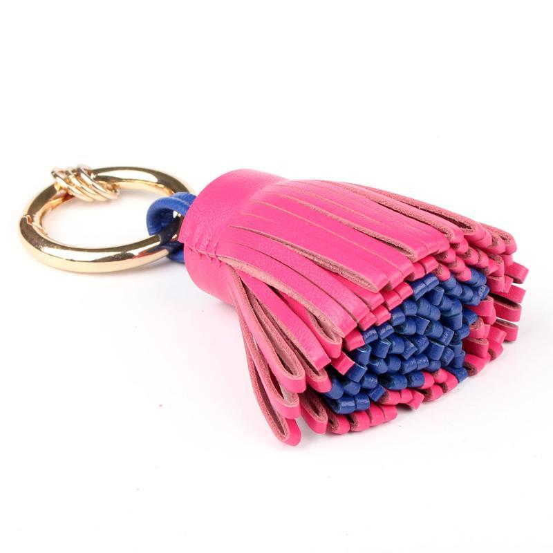 Porte-clés de luxe en cuir d'agneau véritable de mouton véritable, pompon pour sacs de voiture, pendentif à breloque pour sac pour femmes
