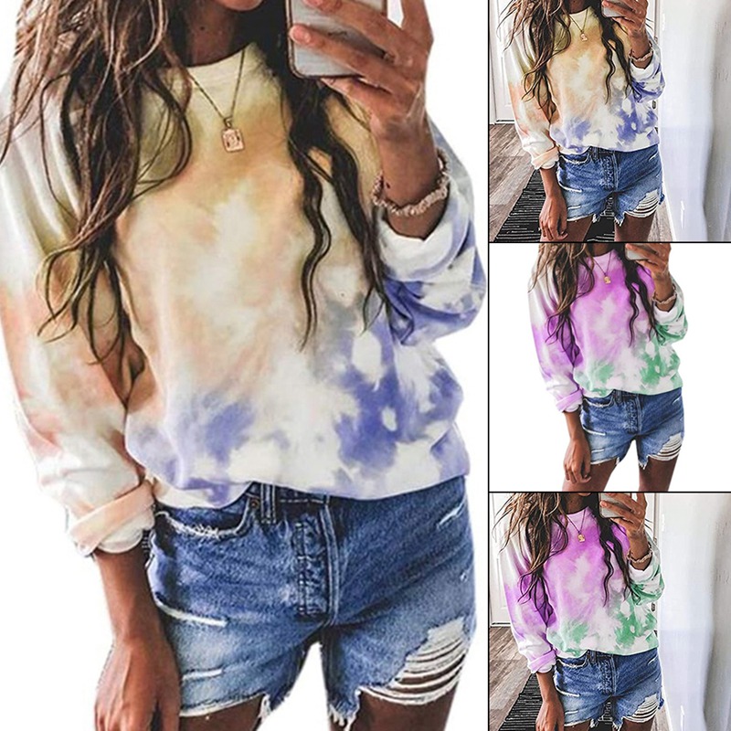 

Women Street Tie Dye Printed Sweatshirt Top 2020 Autumn Female Loose Casual Long Sleeve Pullover Thin Tops Streetwear Sweatshirt, Pink