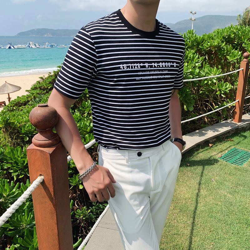 

Summer 100% Cotton T-Shirt Men Fashion 2020 Short Sleeve Striped T Shirts Men O-Neck Slim Fit Casual Tee Shirts Men Streetwear, Yellow