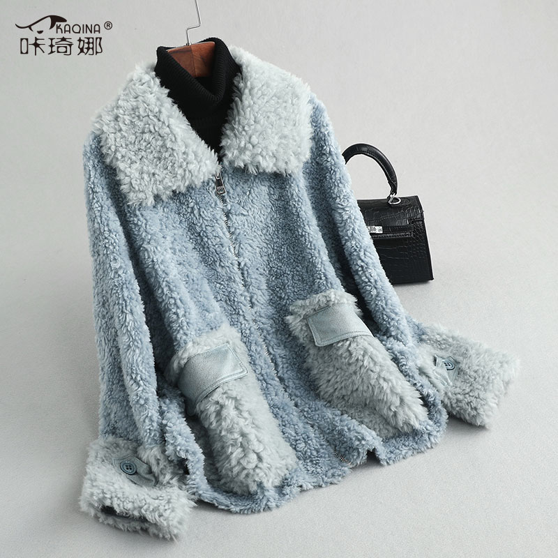 

Sheep Shearling Fur Coat Female Jacket Winter Jacket Women Wool Coats and Jackets Women Korean Outwear, Gray pink