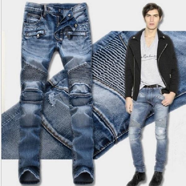 

High quality spring summer Vintage Straight zipper pants Mens Ripped long pant Jeans Fitness Fashion Hip hop Designer Causal mans plus size, Deep blue