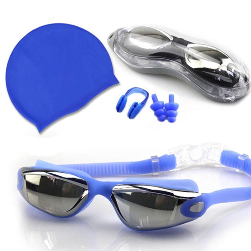 

Swimming Goggles Set Waterproof and Antifogging Swimming Mirror Silicone Cap Set 35P