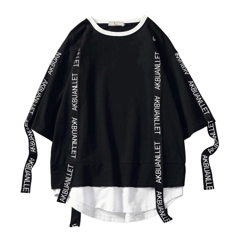 

2020 Summer style Men T Shirt Hip Hop O Neck Short Sleeve Casual Ribbon Decoration Streetwear Top Tees Men, Color 19