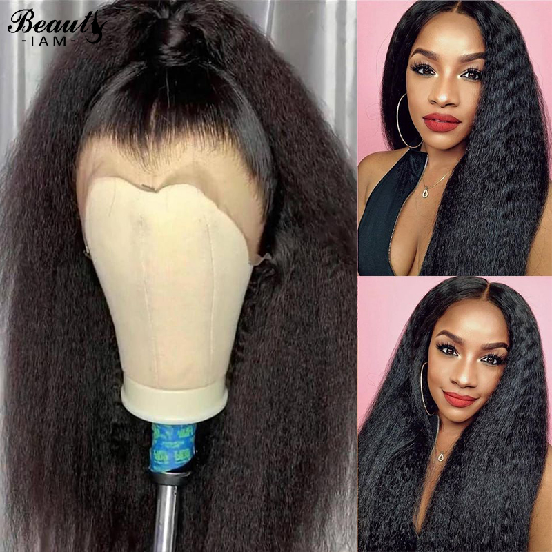 

Yaki Straight Lace Front Human Hair wigs For Women Preplucked Curly 13X6 Lace Front Wig Glueless Brazilian Virgin Hair Wigs, Dark brown