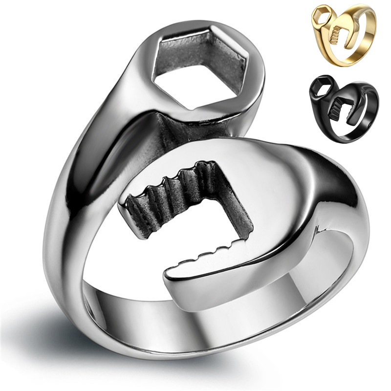 

Vintage Men's Rings Cool Biker Rings Mechanic Wrench Stainless Steel Punk Rings Silver Color masculino Male Jewelry