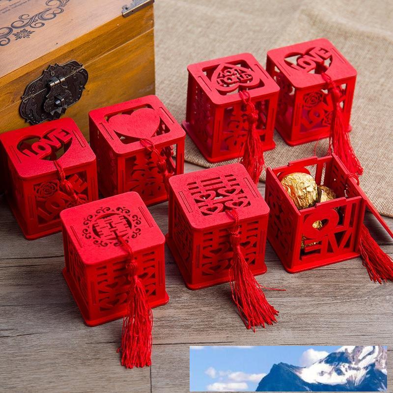 

chinese style vintage novelty red square wooden love wedding candy boxes Gift party favors sugar supply LX0434