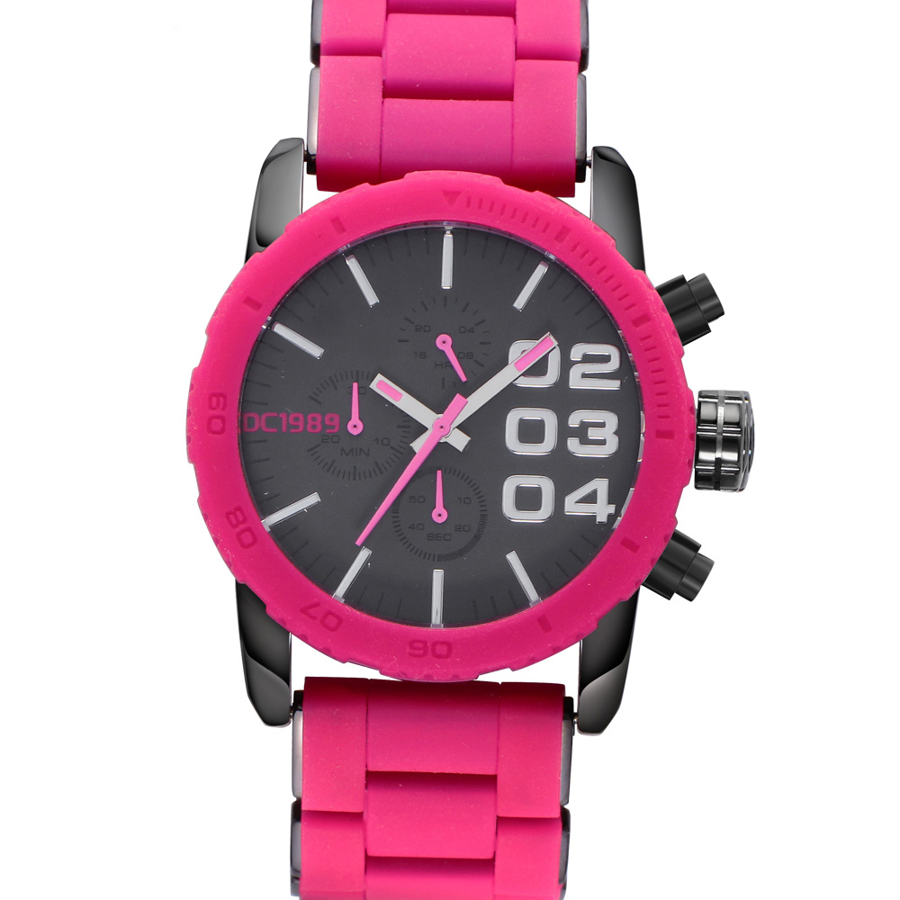 

Big Sale Beautiful Ceramic watch Big Case Fuchsia and Purple Athletic design 6 Needle Watches for women
