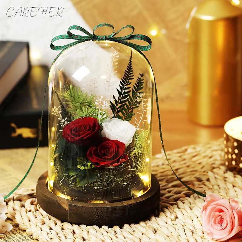 

2020 New Romantic Valentine's Day Gift Eternal Rose In Glass Dome Christmas Gifts LED Desk Lamp Decoration For Wedding Birthday, 04
