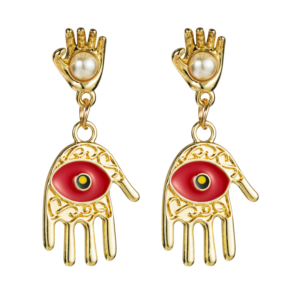 

New multi-layer alloy palm oil dripping eyes pearl earrings female earrings