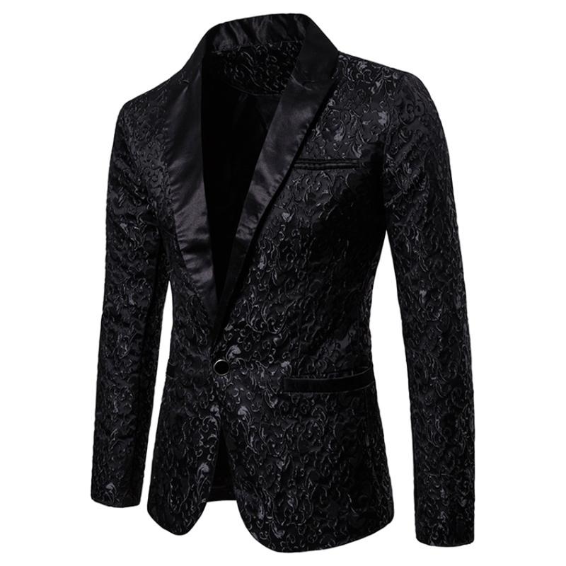 

Men' wear autumn and winter Male Floral Party Dress Suit Stylish Dinner Jacket Wedding Men Prom Tuxedo Clothes Man Coats, Black
