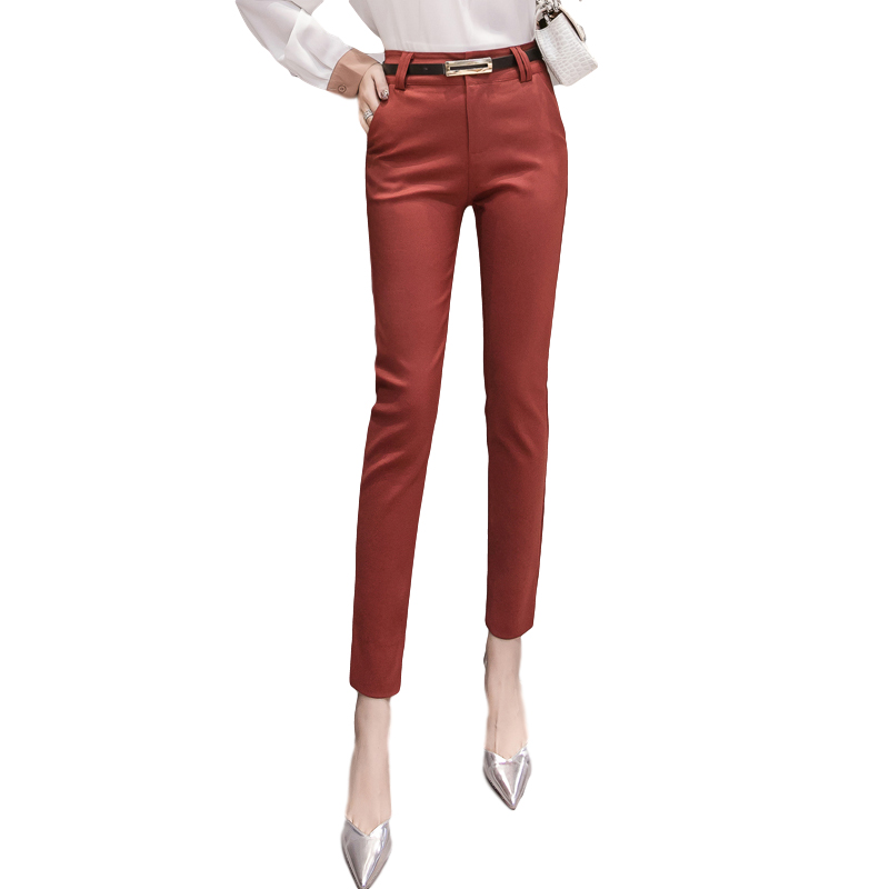 

Women's Casual Office Pencil Pants Summer Slim Fashion Formal Elegant Ladies Nine Trousers Candy Color Female Feet Pants 425, Black