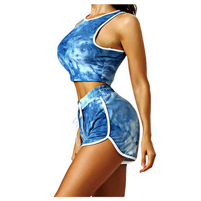 

Womens 2 Piece Set Summer Tie Dye Print Sleeveless Crop Top+High Waist Shorts Fashion Suits 2020 Sportwear Clothes Set Tarcksuit