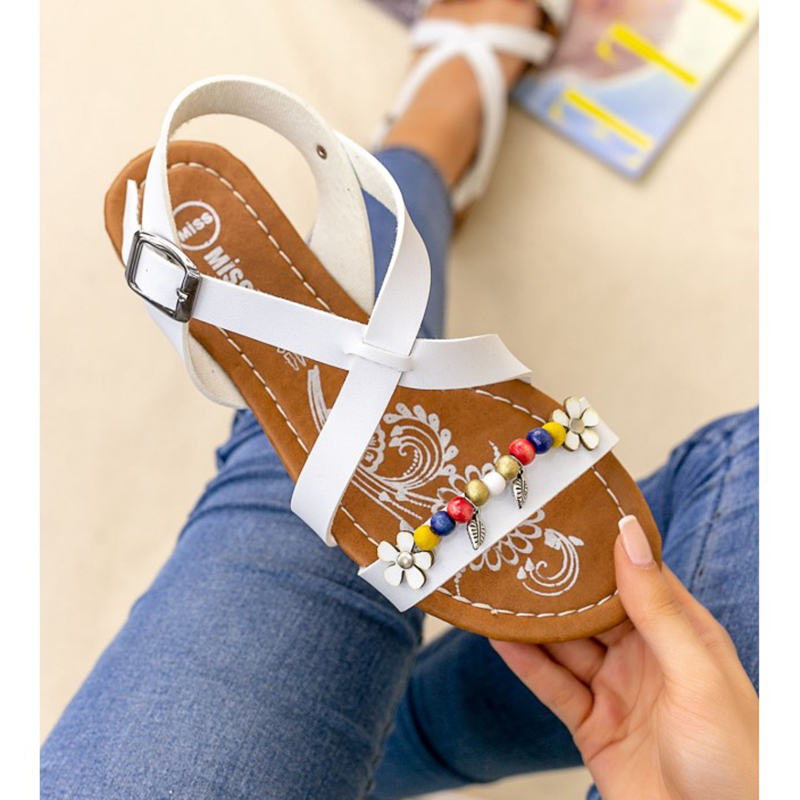 

Bette White Skin Beaded Sandals, As pic