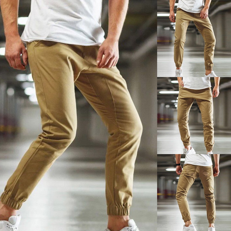 

Men Solid Color Pants Long Pants Casual Loose Elastic Trousers Beamed Men Fashion Streetwear Clothing Ropa, Khaki