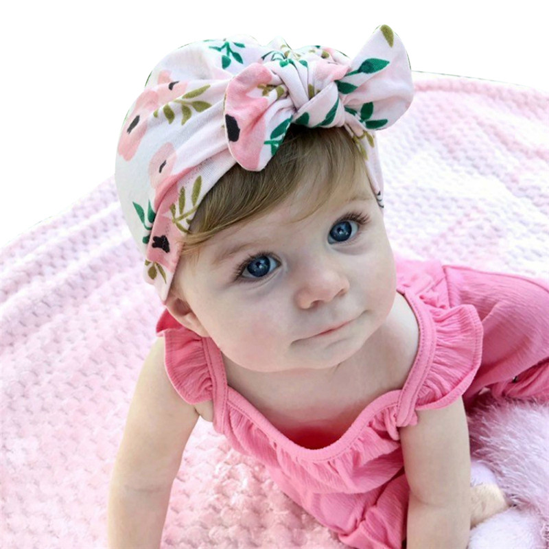 

Kids Hats Newborn Baby Turban Headwraps Soft Beanie Cap Cute Bow Printed Hat
