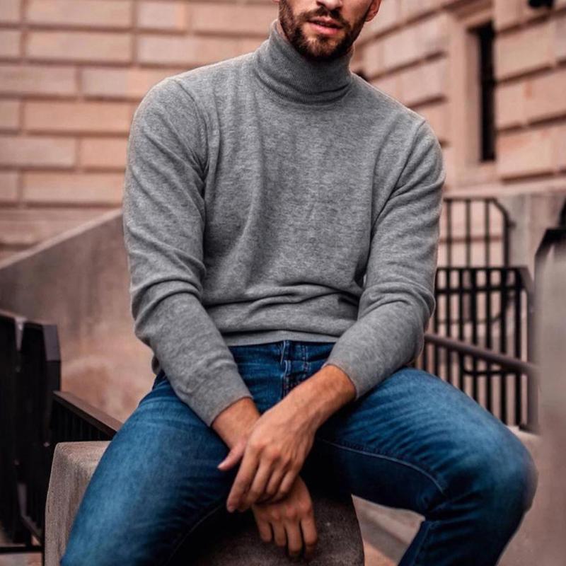 

Men Solid Color Long Sleeve Turtle Neck Warm Knit Shirt Pullover Sweater Top, Black