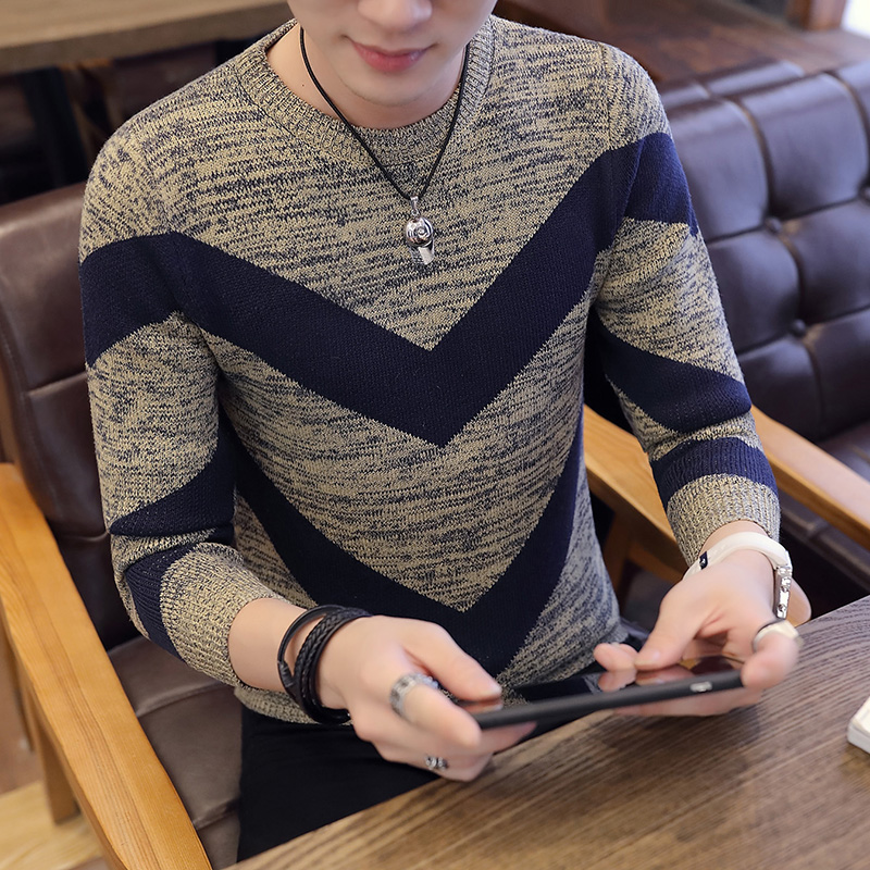 

Wintumn New Winter Au Sweater Men stripe pink red Sweaters Slim Fit Pullover Men's Knit Male O-Neck Knittwear clothing, 896 gray