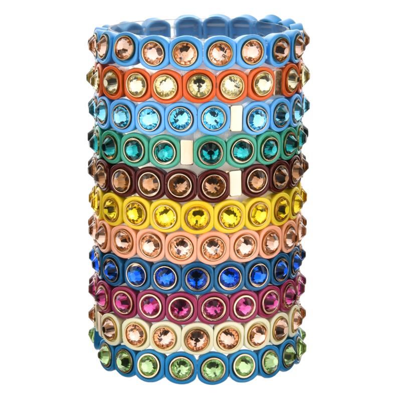 

Trendy Rainbow Multicolor Crystal Elastic Bracelet Enamel Stretch Glass Tile Beads Bracelet For Women Friendship