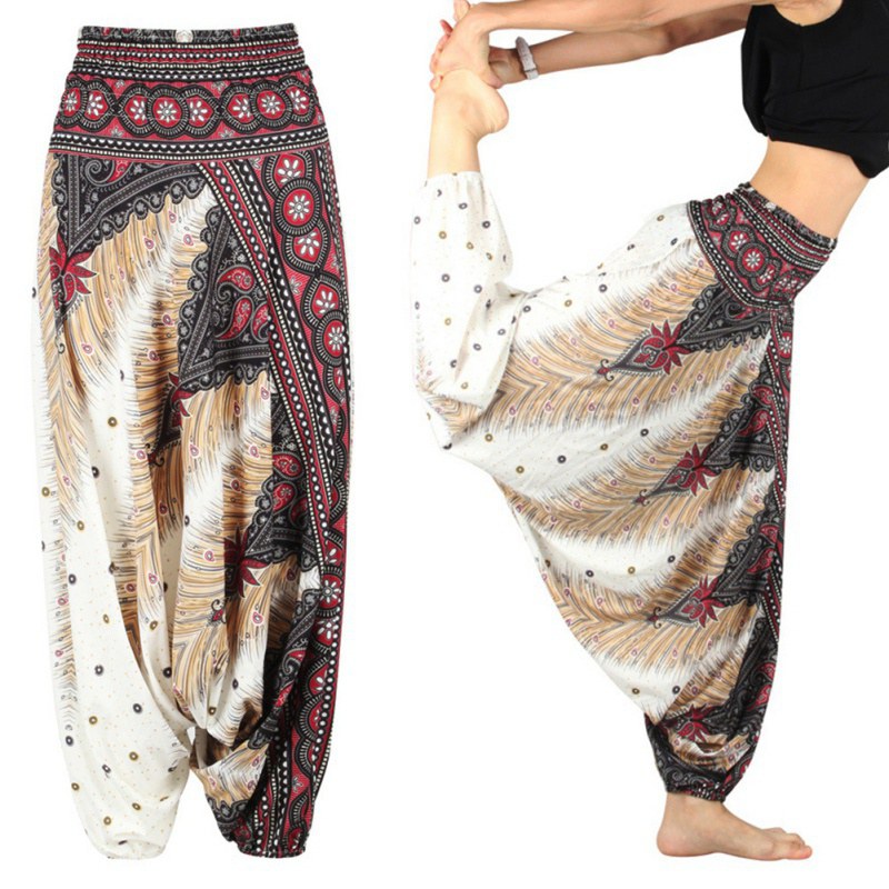 

Fashion Yoga Pants Black And White Triangle Yoga Pants Women Digital Printed Polyester Wide Loose Bloomers Belly Dance Trousers