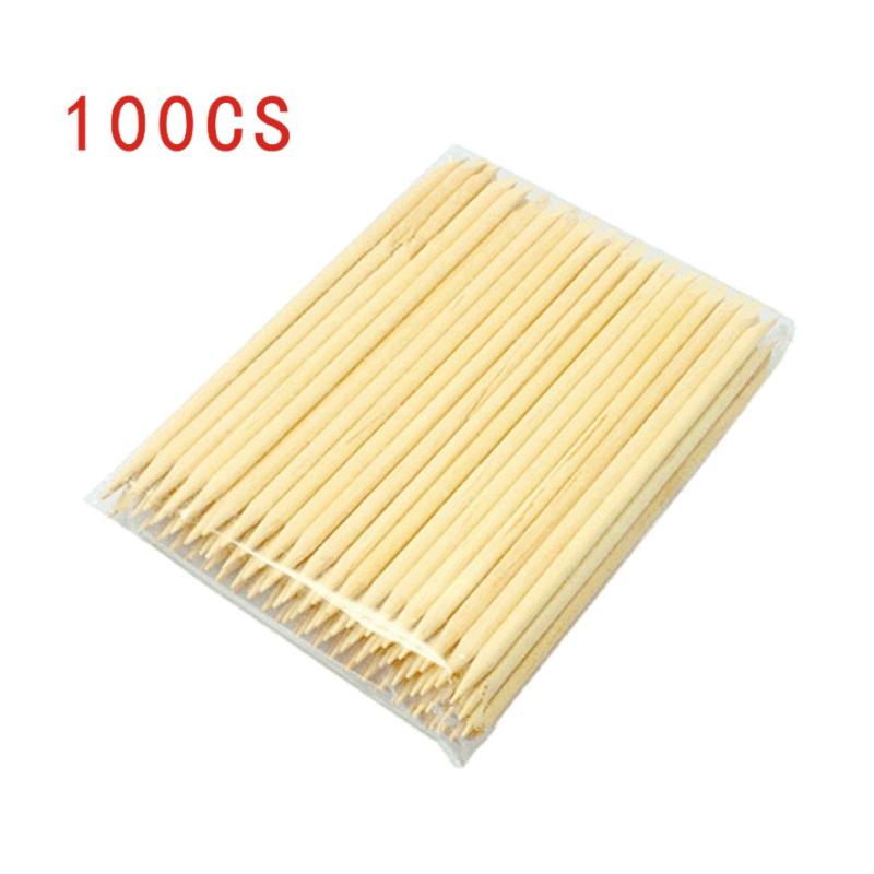 

100pcs Nail Point Drill Pen Point rods Stickers Pressure Bar Wood Sticks Remover Double Head Cuticle Pusher Sharp Nails Tools