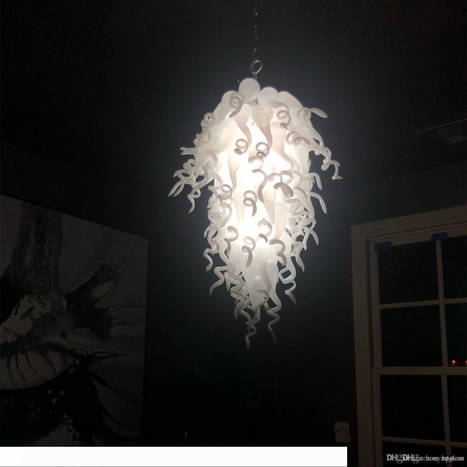 

Italian Style White Elegant Long Murano Glass Chandelier Light for Lobby Kitchen Foyer Pendant Light LED Chandeliers Free Shipping