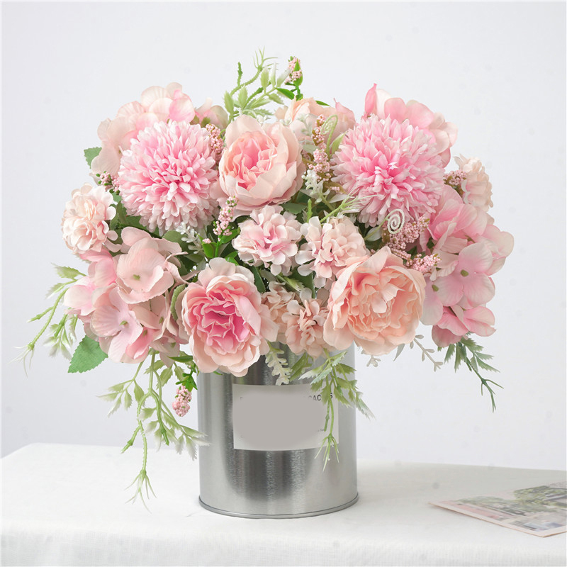 

Beautiful Peony Bridal Hand Flower Artificial Flowers 7 Heads Bouquet Silk Blooming Fake Flowers Sweet Pink Wedding Decoration, 14