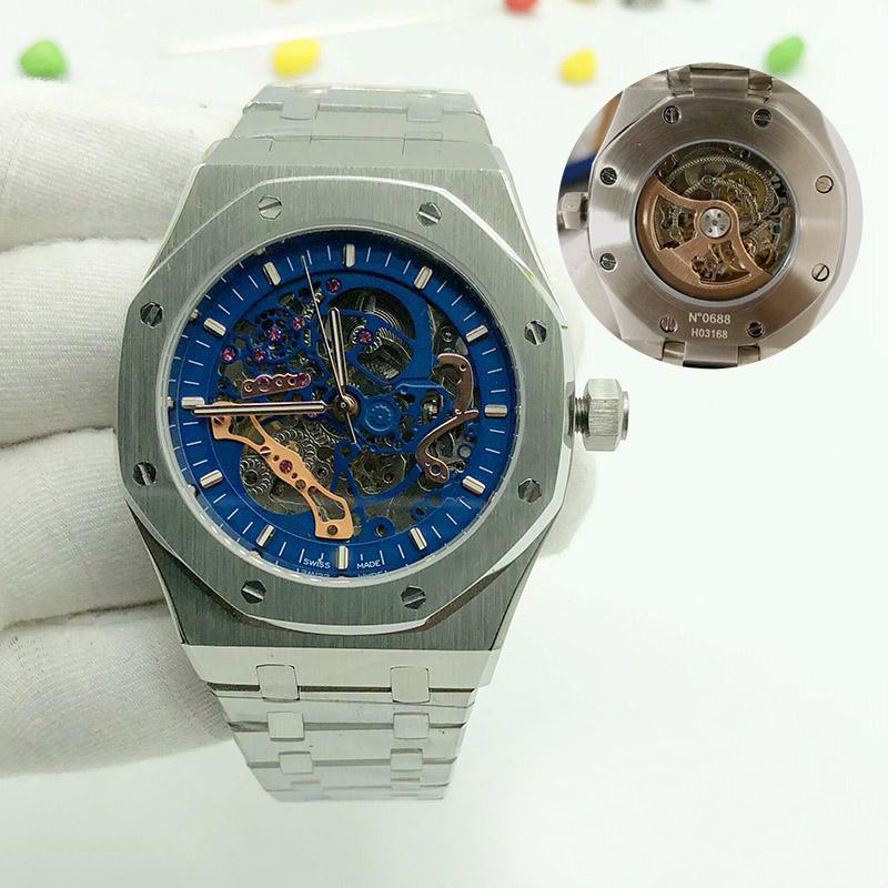 

Mens Wristwatch Automatic Hollow Watches Classic Style 41mm Full Stainless Steel Strap 5 ATM Waterproof Sapphire Super Luminous Top Watches, As the picture