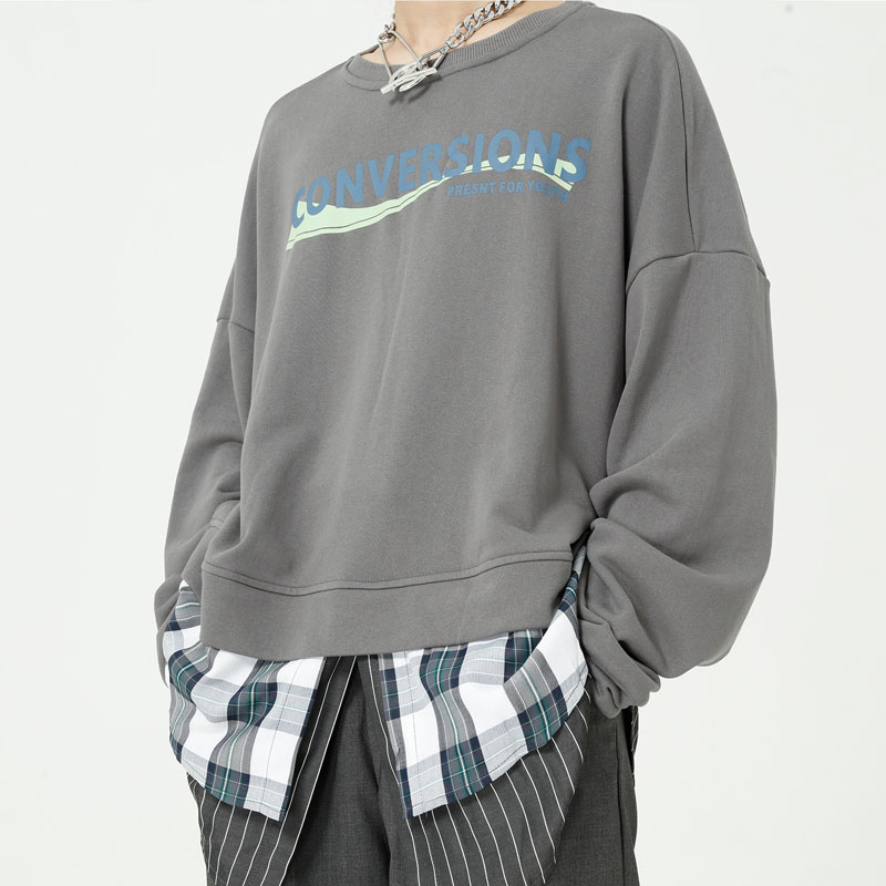 

New Male Women Streetwear Hip Hop Long Sleeve Couple Hoodie Sweatshirt Men Shirt Hem Splice Loose Sweatshirt Outerwear, Apricot 2100