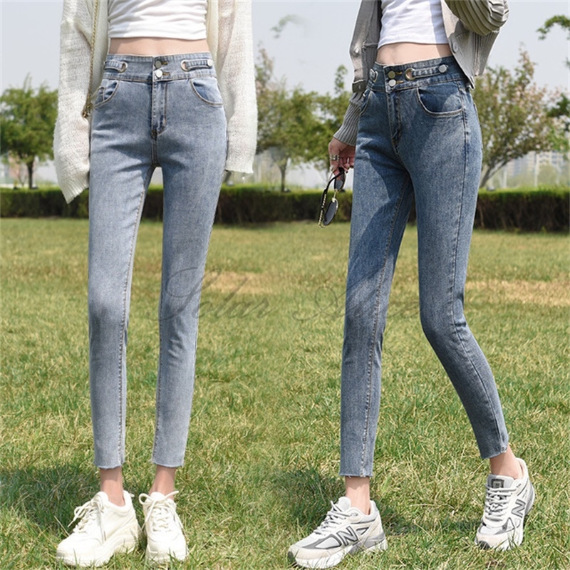 

Free Shipping Women's Spring/Summer 2020 New Ankle-Length Slim Jeans Multicolor Thin Slim Pencil Pants, Vintage blue