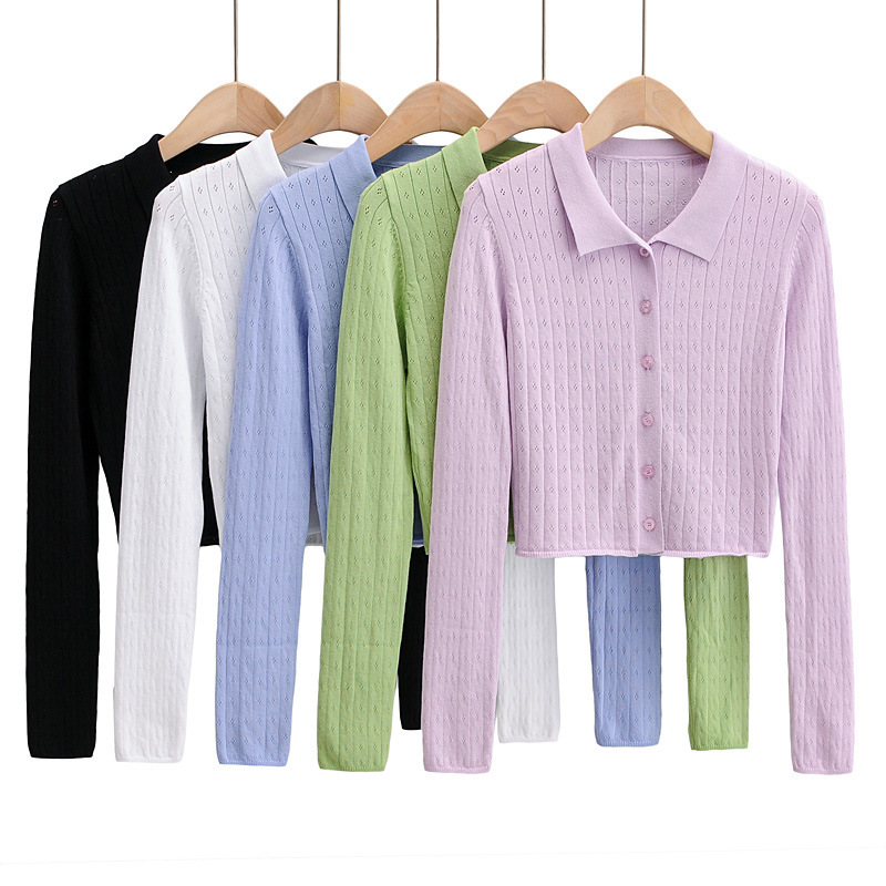 

hollow thin high waist knitted cardigan women' age reduction long sleeve air conditioning shirt shawl small coat women, Black