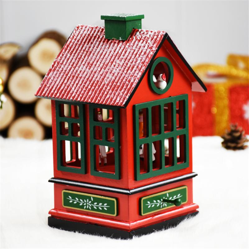 

Red House Shape Wood Christmas music Box Christmas Decorations for Home Natal New Year Gift For Kids adornos de navidad