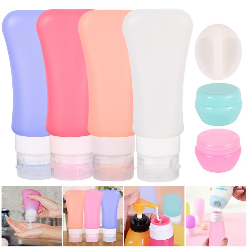

4pcs/7pcs Portable Silicone Travel Bottle Liquid Container Empty Refillable Packing Lotion Points Shampoo Container Cream Trip