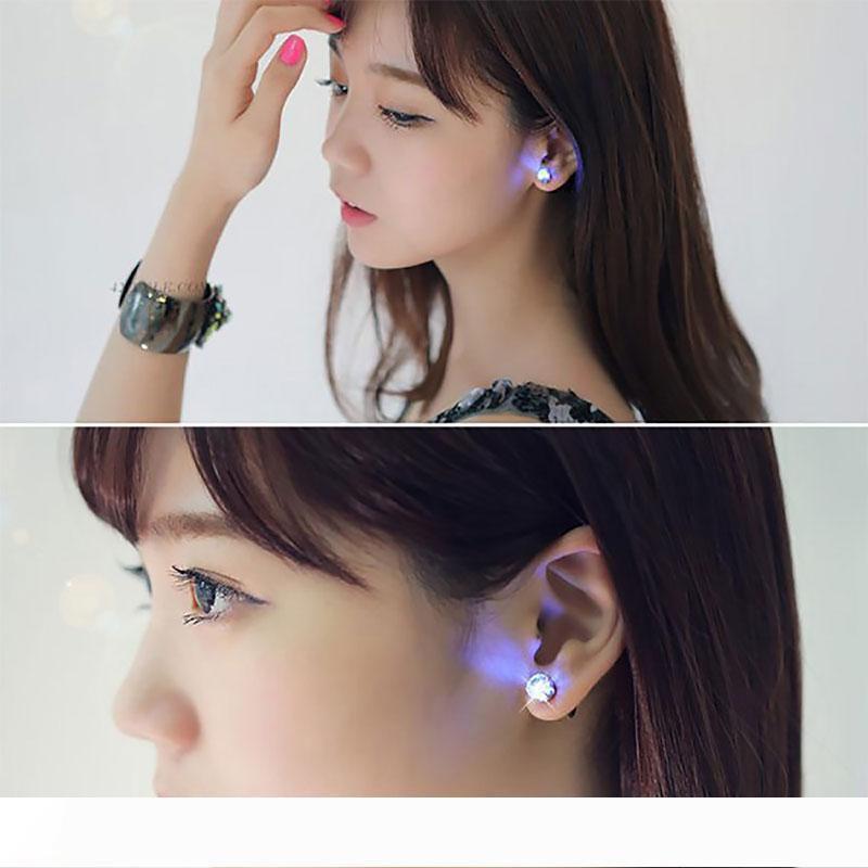 

2PCS LED Earring Light Up Crown Glowing Crystal Stainless Ear Drop Ear Stud Earring Jewelry for Dance Xmas KTV Party Women G