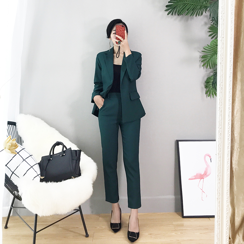 

Casual women' office suits pants suit 2020 new autumn solid color full sleeve office suit Female slim pants Two-piece sets