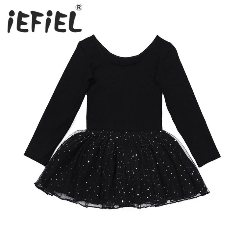 

Cute Children Girl Dancer Leotard Sequined Ballet Dress Kids Dance Costumes Skate Dress Girls Gymnastics Workout Ballerina, Black