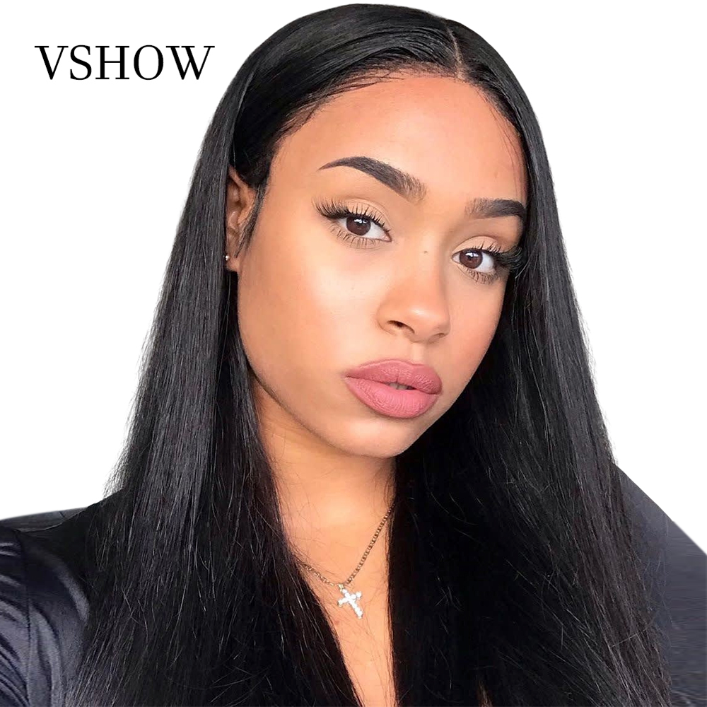 

VSHOW 13*4 13*6 Straight Lace Front Human Hair Wigs For Women 150% Density Brazilian Remy Hair 360 Lace Frontal Wig Pre Plucked, Natural color