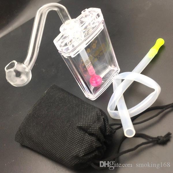

Mini Glass Oil Burner Bong Protable Travel Plastic Mini Bottle Bong Water Pipe Oil Rigs Water Pipe for Smoking with Hose Oil Burner Pipe