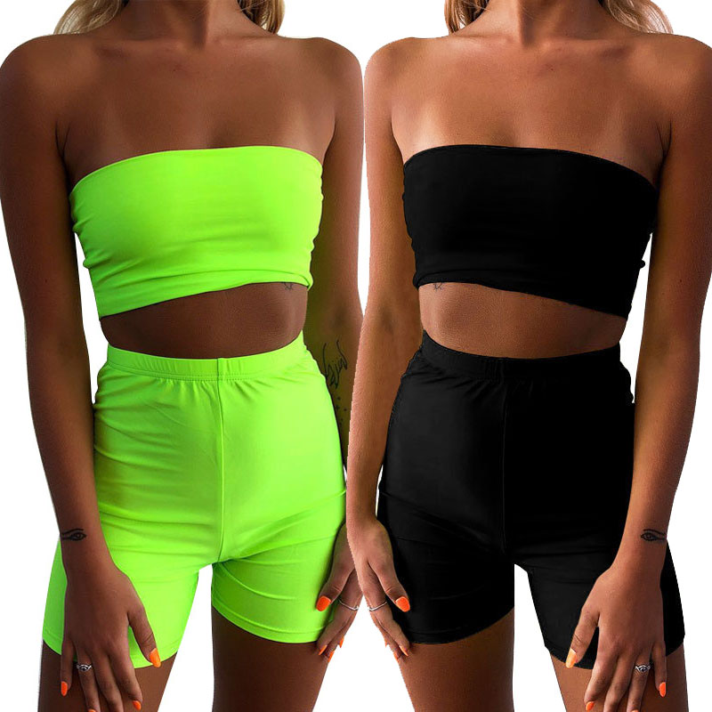 

Women Tracksuit Off Shoulder Crop Tops Shorts Sets Ladies Sports Yoga Suits Sexy High Waist Sportswear Fashion Female Running Sets 050724, Green