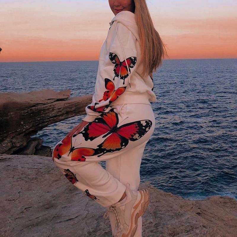 

Butterfly Pattern Loose Oversized Pullover Sweatshirt Long Sleeve Zipper Up Pocket Casual Hoodies For Women Streetwear, Ivory