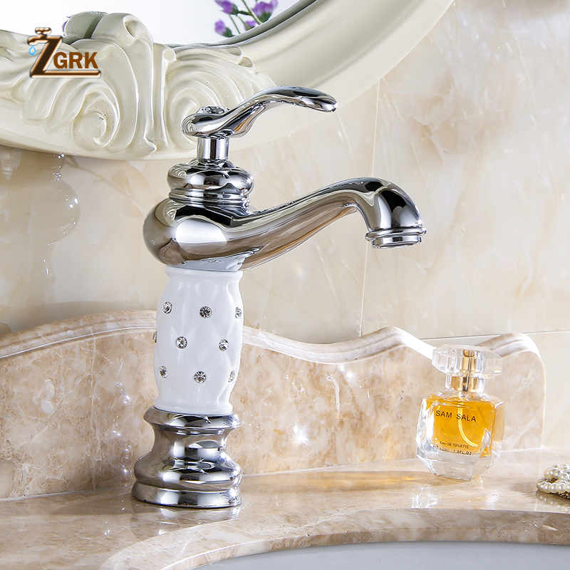 

ZGRK Basin Faucets Golden Bathroom Sink Faucet Creative Design Crystal Deck Mounted Hot and Cold Water Single Hole Mixer Taps